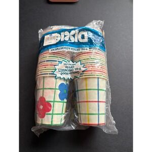 Dixie‎ VTG 80's 9oz Anytime Plastic Coated Paper Cups Red Blue Floral Set of 50